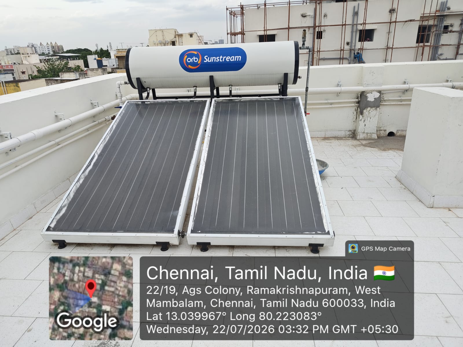Solar water heating system — West Mambalam, Chennai